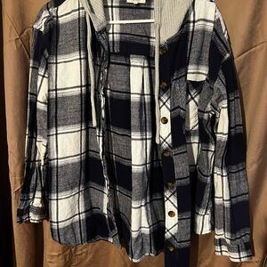 Women's Navy Blue and White Plaid Jacket